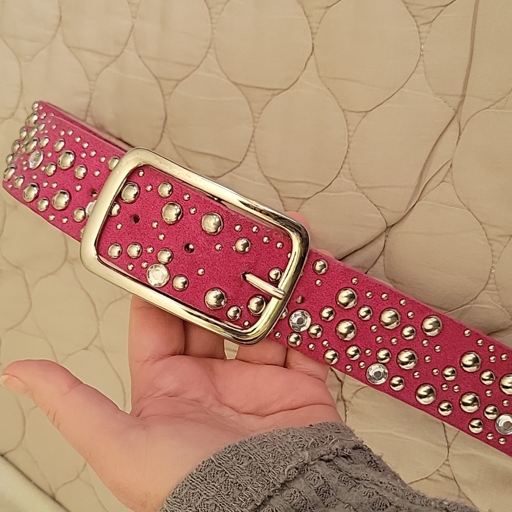 Hot pink suede studded belt